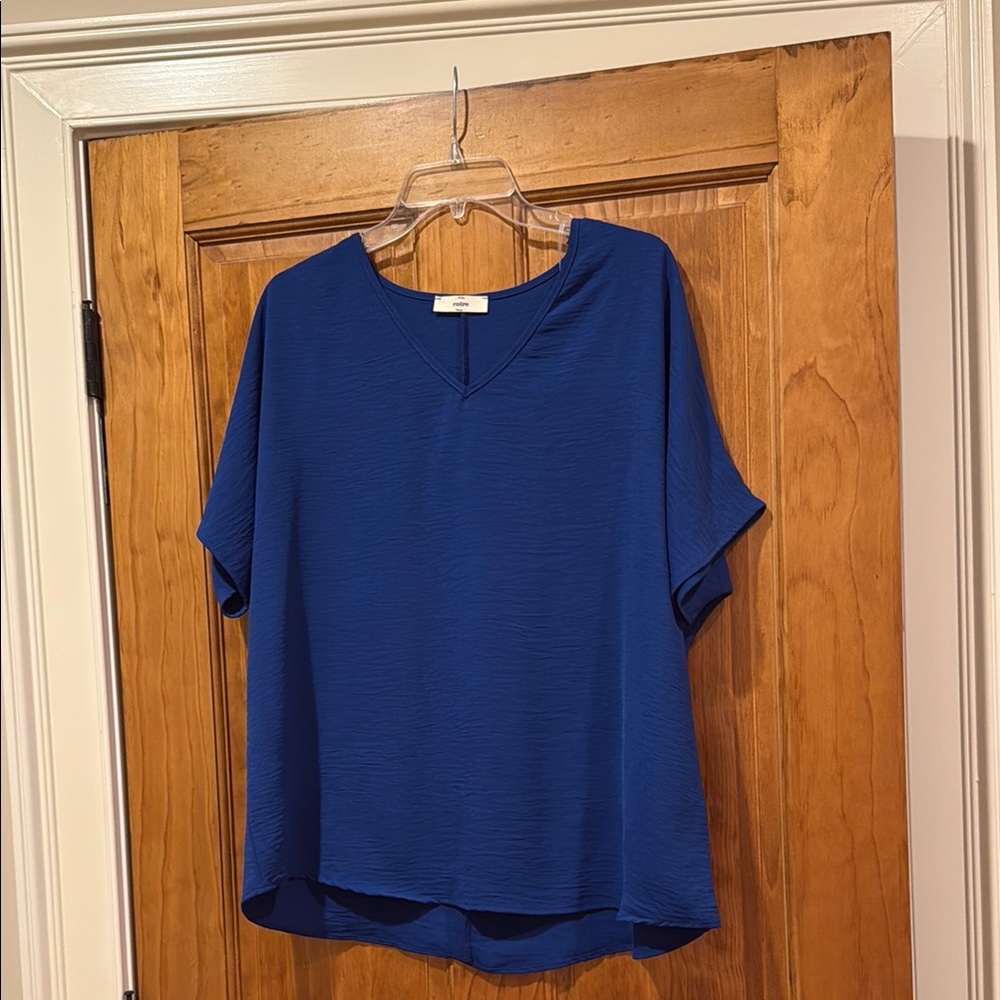 Entro Blue Short Sleeve Boxy Blouse